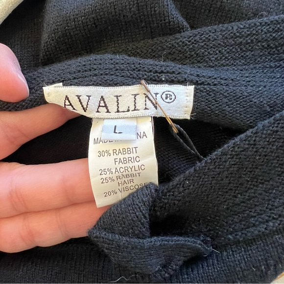 Avalin NWT Black Rabbit Fabric Short Sleeve Belted Boat Neck Tunic Sweater Large - Picture 5 of 8